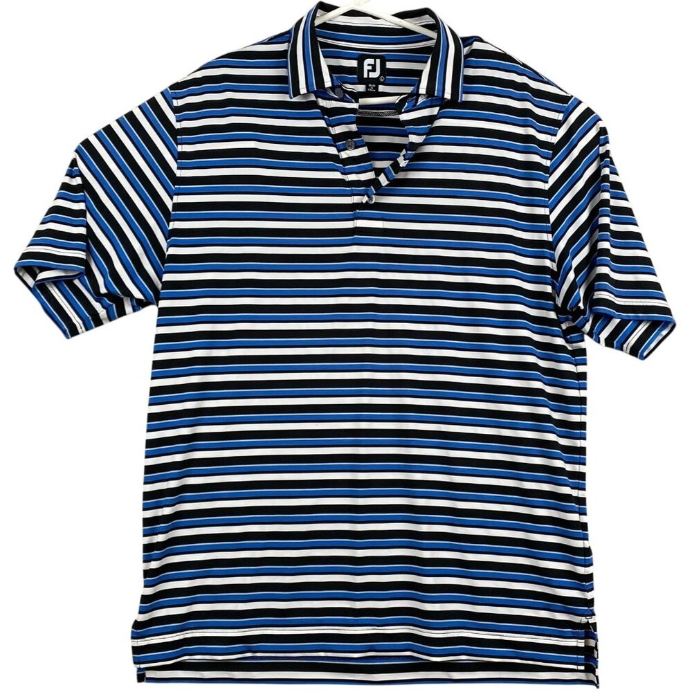 FootJoy Mens Polo Shirt Large Golf Apparel Blue and Black Striped